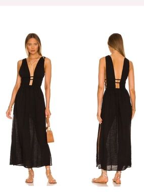 L*Space Kira Cutout Black Swim Beach Cover-Up/ Maxi Dress